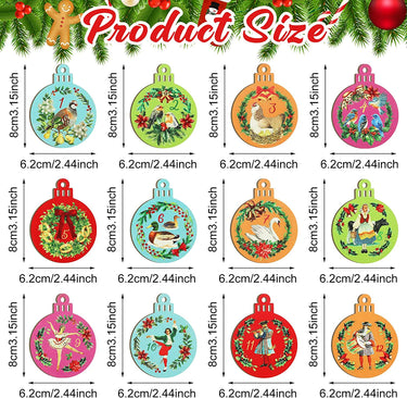 12 Pieces 12 Days of Christmas Ornaments Wooden Christmas Ornament Hanging Christmas Tree Decorations 3.15 Inches Rustic Vintage Cute Xmas Ornaments for Party Supplies Wall Decor Indoor Outdoor